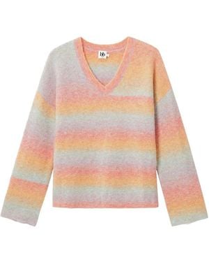 B+ AB Jersey a rayas con cuello en V - Rosa