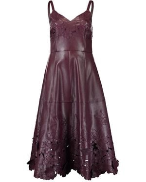 CHRISTY LYNN Tahlia Floral Laser-Cut Leather Dress - Purple
