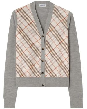 Burberry Cardigan En Laine À Carreaux - Blanc