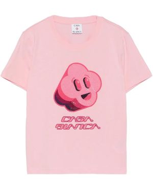 CASABLANCA Embellished Cc Smile Fitted Short Sleeve T-Shirt - Pink