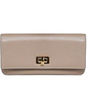 Fendi Twist-Lock Leather Wallet - Grey