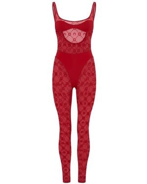 Marine Serre Moonogram Mesh Jumpsuit - Red