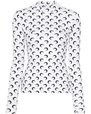 Marine Serre Moon Printed Second Skin Crewneck Top - White
