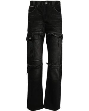 Private Stock Distressed Black Denim Straight-Leg Jeans
