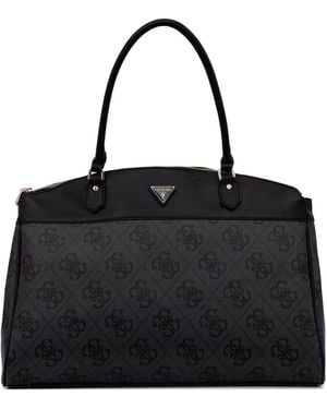 Guess Maxi Berta Monogram-Print Logo-Plaque Tote Bag - Black