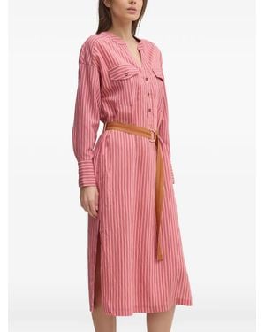 La Petite Francaise Reda Striped Chest-Pocket Midi Shirt Dress - Pink