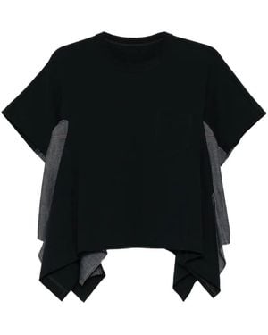 Sacai Exposed-Seam Cotton T-Shirt - Black