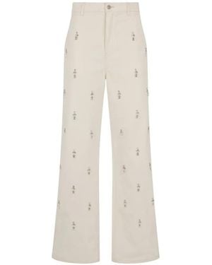 Des Phemmes Wide-Leg Crystal-Embellished Pants - White