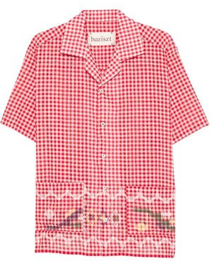 BAZISZT Checked Embroidered Shirt - Pink