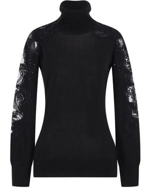 Ermanno Scervino Lace-Insert Rhinestone-Embellished Sweater - Black