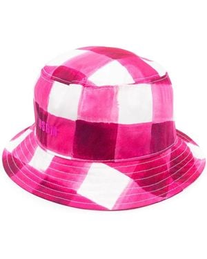 MSGM Gingham-Check Bucket Hat - Pink