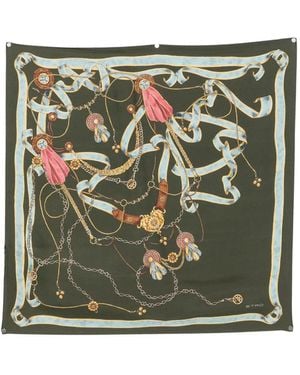 Etro Ribbon-Print Silk Scarf - Green