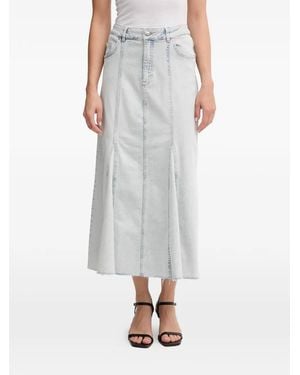 Ouí Frayed Panelled Midi Skirt - Grey