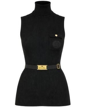 Elisabetta Franchi Haut À Col Roulé Et Poche - Black