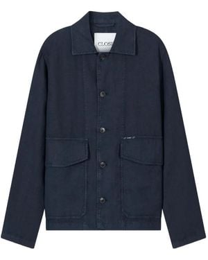 Closed Button-Up Patch-Pocket Jacket - Blue