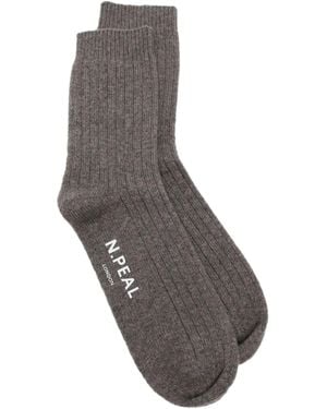 N.Peal Cashmere Chaussettes En Maille Nervurée - Gris