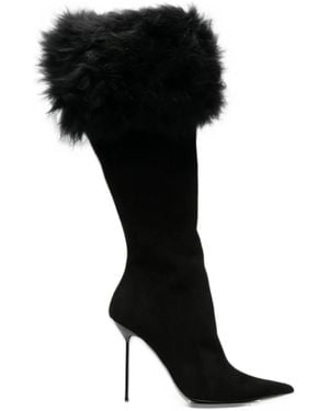 Paris Texas Lidia Suede Fur Long Boots - Black
