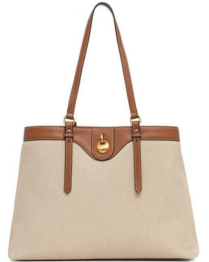 Pollini Logo-Plaque Canvas Tote Bag - Natural