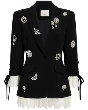 Cinq À Sept Blazer Con Ribete De Encaje Y Broche De Cristales - Negro
