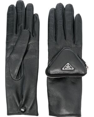 Prada Zip-Pocket Leather Gloves - Black