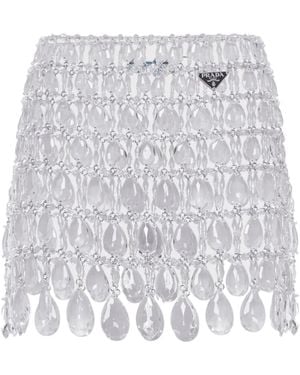 Prada Crystal-Embellished Fringed Miniskirt - White