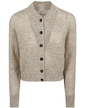 Brunello Cucinelli Sequin-Embellished Open-Knit Cardigan - White