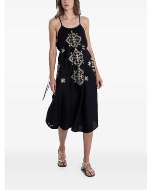 Greek Archaic Kori Embroidered Belted Dress - Black