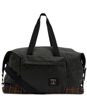 Barbour Bolso de viaje con panel a cuadros tartán - Negro