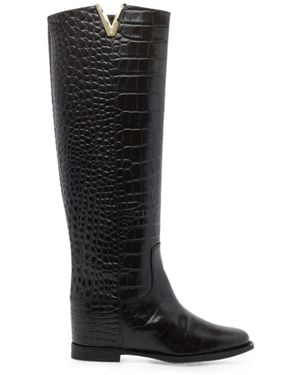 Via Roma 15 Croc-Effect Vlogo Boots - Schwarz