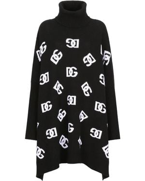 Dolce & Gabbana Wool Logo Poncho - Black