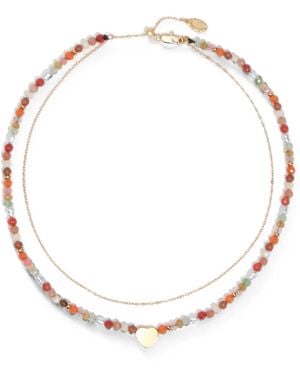 Bimba Y Lola Double Heart Necklace With Stone Logo - Metallic