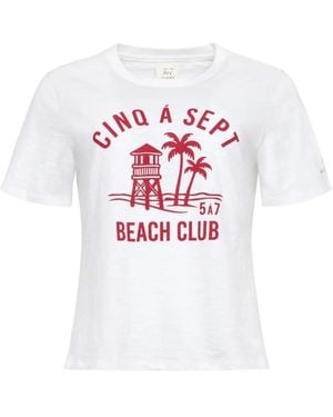 Cinq À Sept Logo-Print Slub-Texture T-Shirt - White