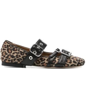 Anna F. Leopard-Print Buckled Ballet Flats - White