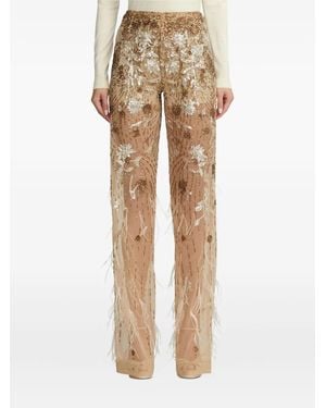 Ralph Lauren Pantalon Orné De Sequins À Détails De Plumes - Natural