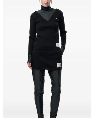 Maison Mihara Yasuhiro Cardigan Bordé De Dentelle À Design Côtelé - Noir