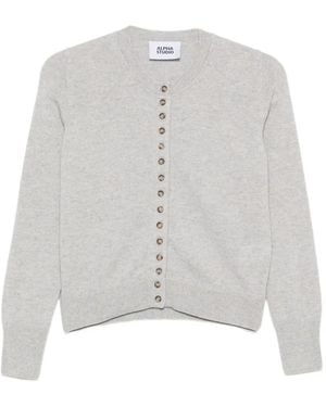 Alpha Studio Button-Up Crew-Neck Cardigan - White