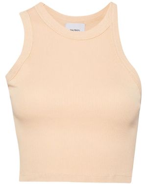 Halfboy Logo-Embroidered Cotton Top - Natural