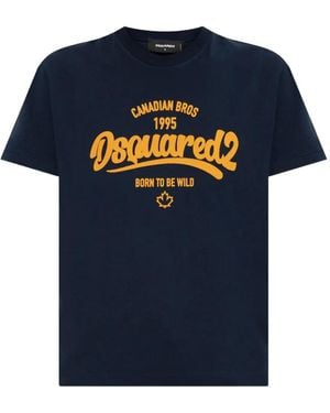 DSquared² T-Shirt Met Canadian Bros-Print - Blauw