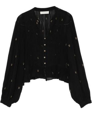 MAISON HOTEL Bestickte Catherine Bluse Mit Falten - Schwarz