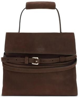 Moschino Buckle-Detail Nubuck Shoulder Bag - Brown
