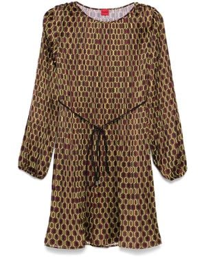 HUGO Geometric-Print Pleated Day Dress - Brown