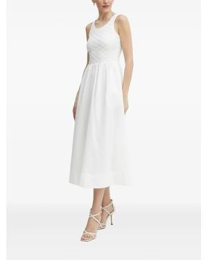 Bardot Embroidered-Bodice Midi Dress - White