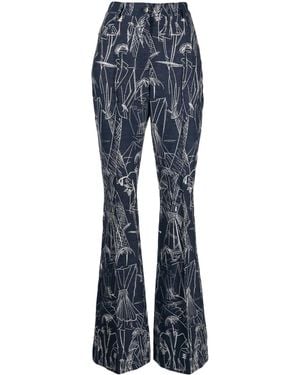 Akris Vaqueros Acampanados Con Boceto Estampado - Azul