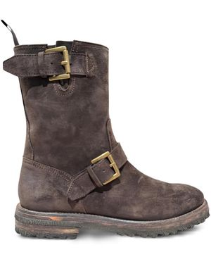 Calce Zip-Up Buckle Biker Boots - Brown