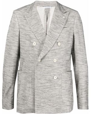 Manuel Ritz Double-Breasted Peak-Lapels Cotton Blazer - Grey