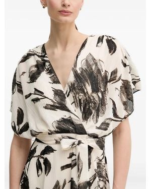 DKNY Floral-Print Wrap Asymmetric Dress - Black