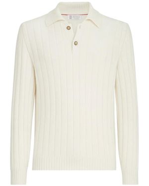 Brunello Cucinelli Polo En Maille Côtelée - White