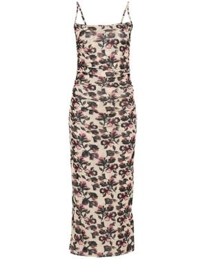 Nanushka Floral-Print Ruched Dress - White