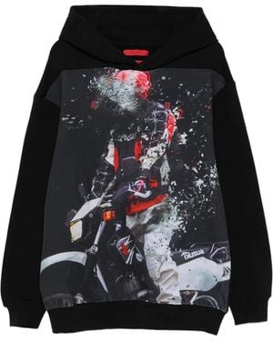 Kusikohc Motorbike-Print Star-Embellished Hoodie - Black