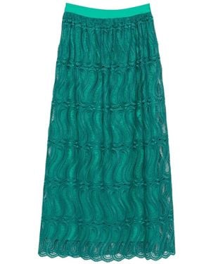 Raquel Diniz Sabi Lace-Overlay Scalloped-Edge Midi Skirt - Green